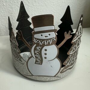 Festive Snowman Candle Holder - Silver and white